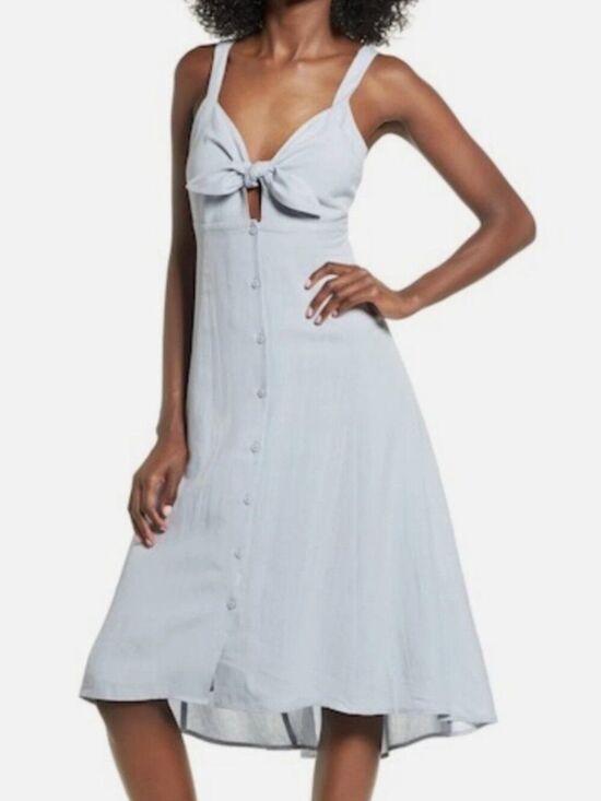 Astr Dresses & Skirts - ASTR The Label Linen Tie Front Midi Blue Dress Size Small Formal wedding guest